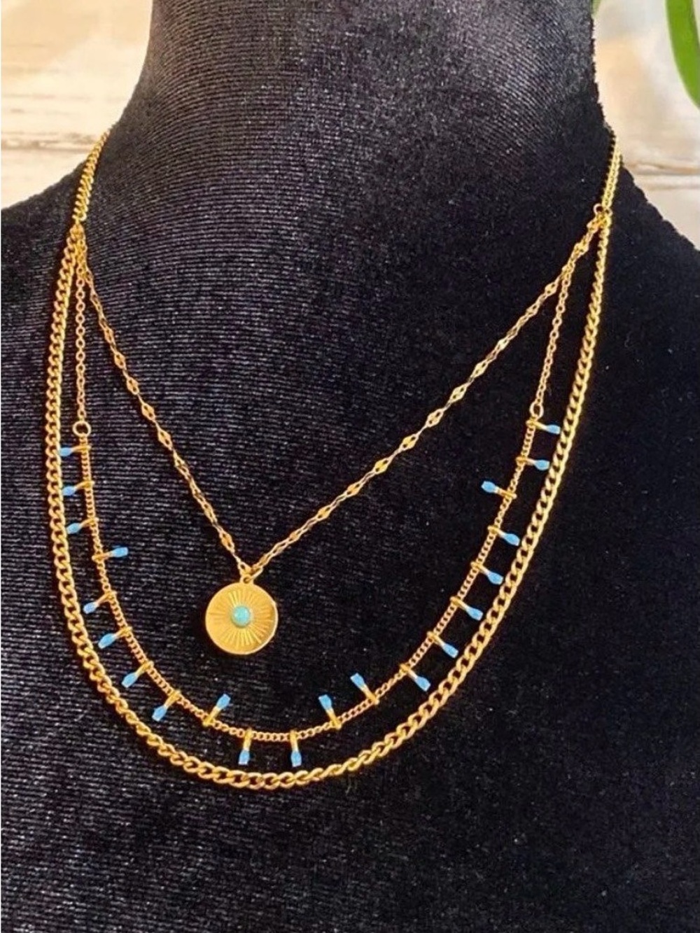 Delicately Layered Turquoise/Gold Coin Necklace